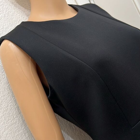 Calvin Klein Black Gold Zipper Sleeveless Sheath Midi Dress Scoop Neck Slimming - Picture 3 of 11